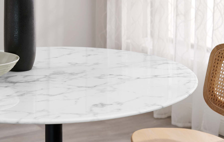 Lumen 40" Round Faux Marble Dining Table in Black White