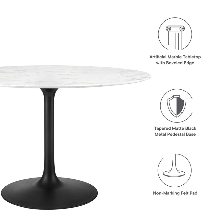 Lumen 48" Round Faux Marble Dining Table in Black White