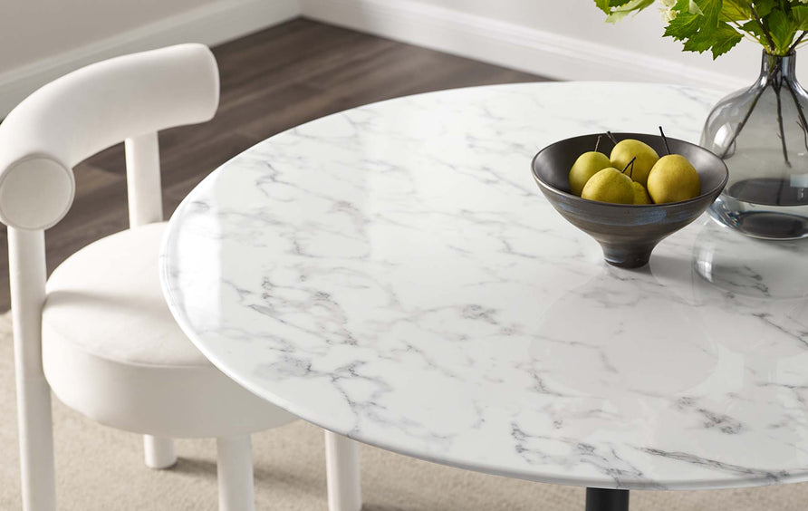 Lumen 48" Round Faux Marble Dining Table in Black White