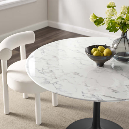 Lippa 48" Round Faux Marble Dining Table in Black White