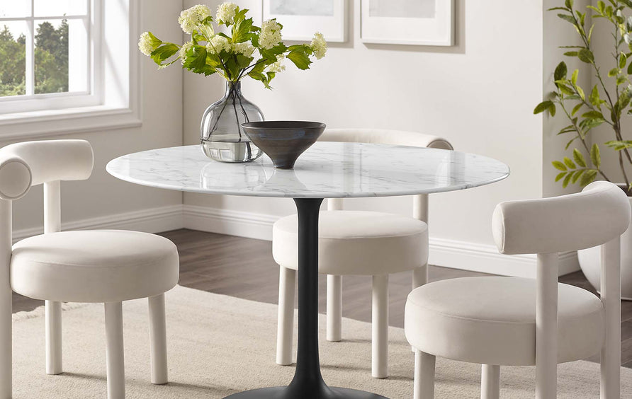 Lumen 48" Round Faux Marble Dining Table in Black White