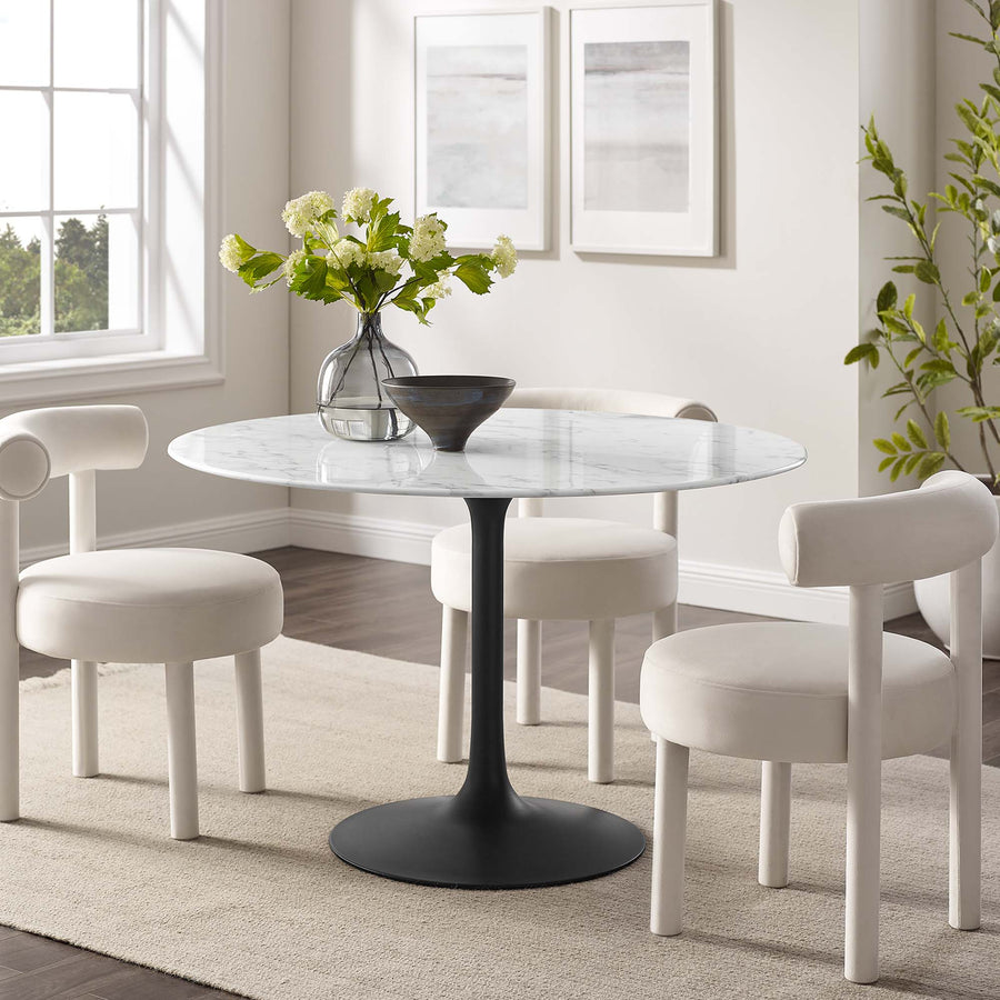 Lumen 48" Round Faux Marble Dining Table in Black White
