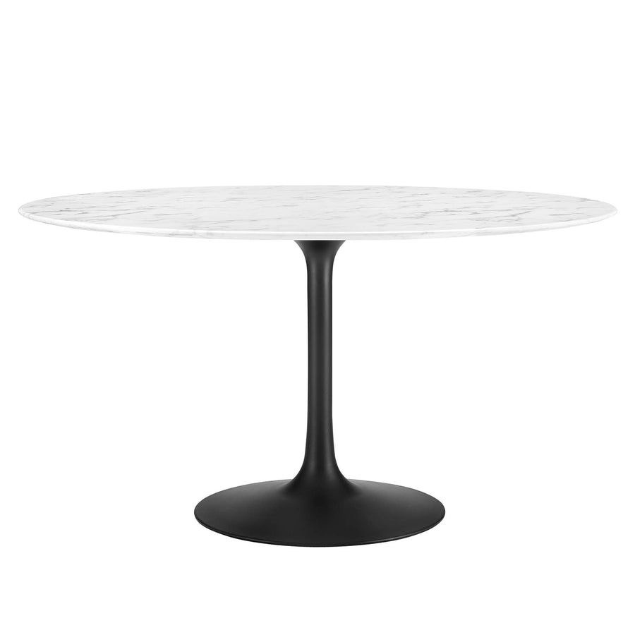 Lumen 54" Round Faux Marble Dining Table in Black White