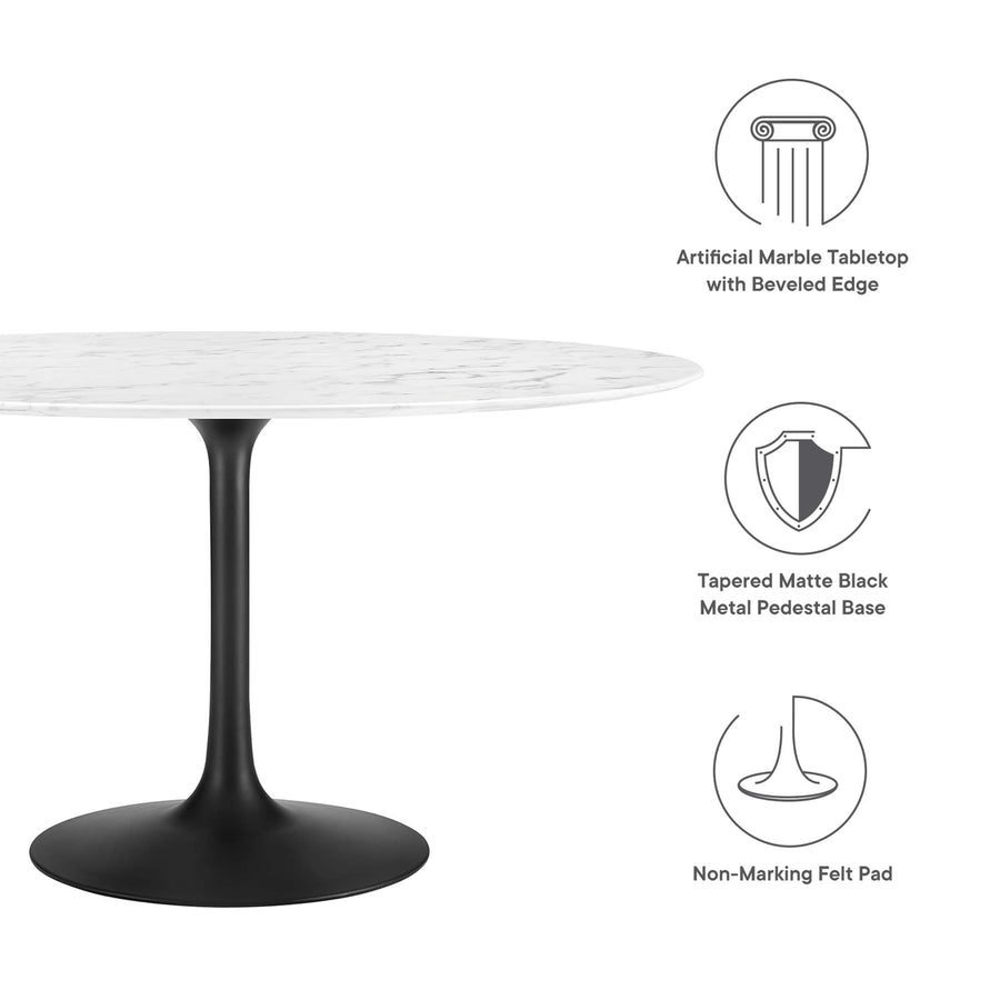 Lumen 54" Round Faux Marble Dining Table in Black White