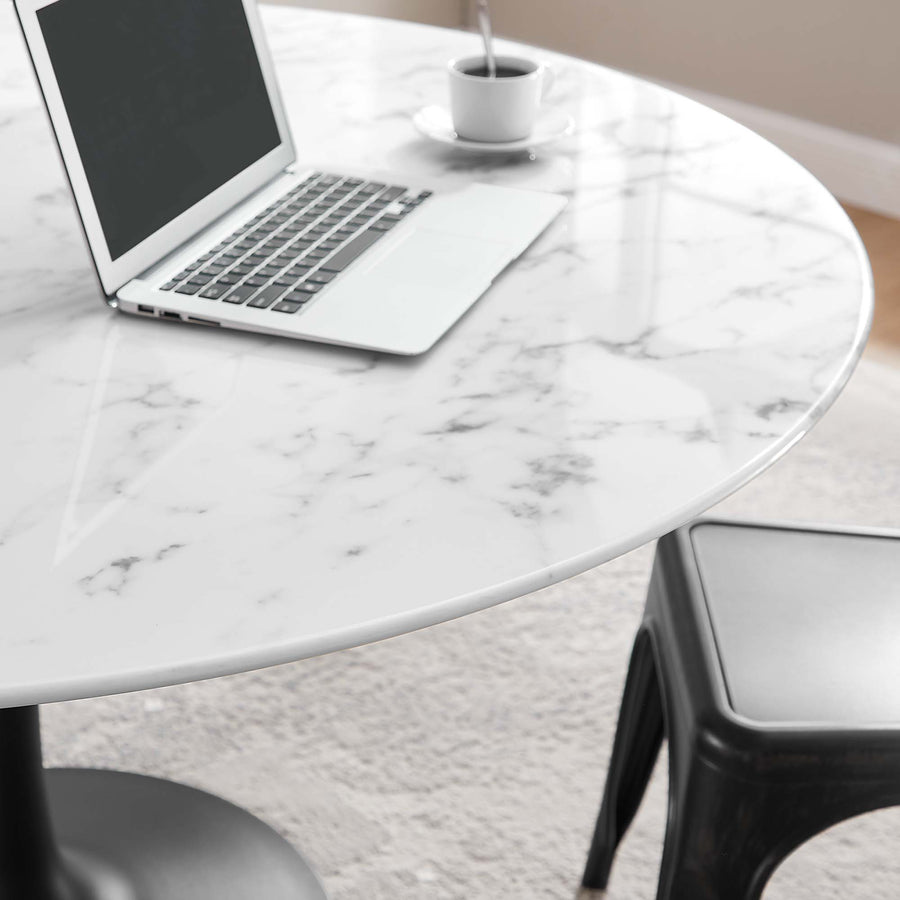 Lumen 54" Round Faux Marble Dining Table in Black White