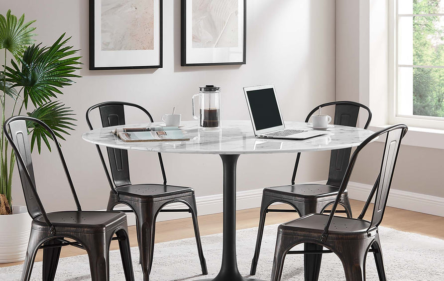 Lumen 54" Round Faux Marble Dining Table in Black White