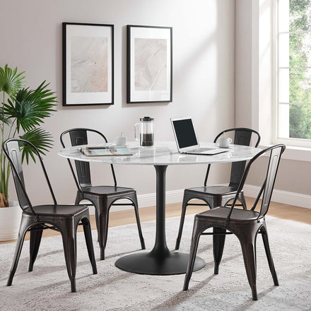Lippa 54" Round Faux Marble Dining Table in Black White