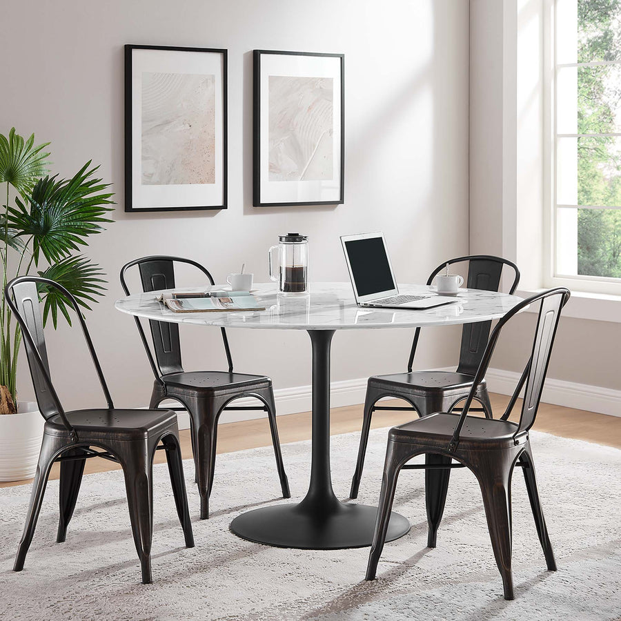 Lumen 54" Round Faux Marble Dining Table in Black White