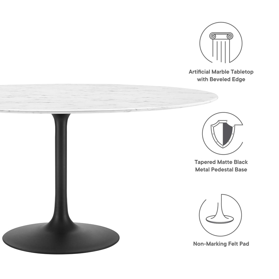 Lumen 60" Round Faux Marble Dining Table in Black White