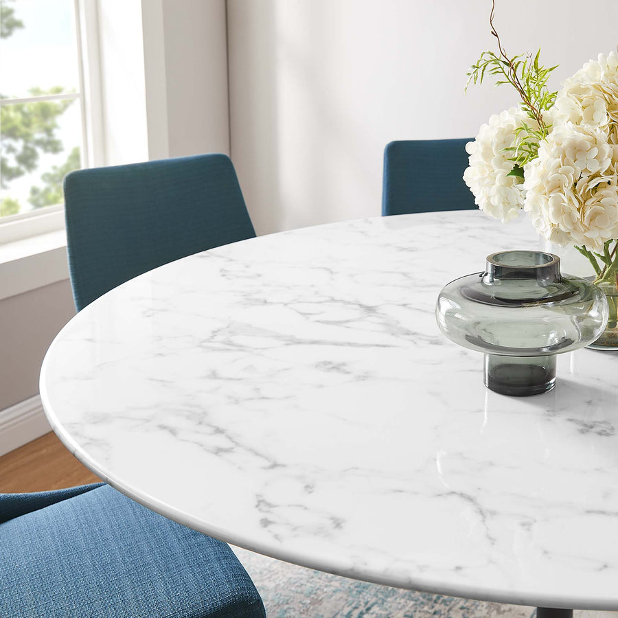 Lumen 60" Round Faux Marble Dining Table in Black White