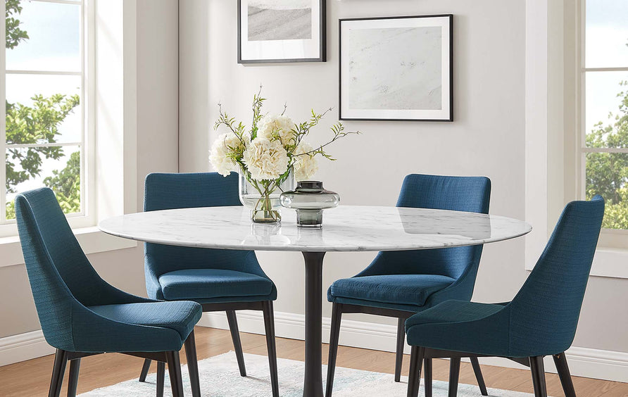Lumen 60" Round Faux Marble Dining Table in Black White