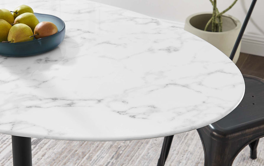 Lumen 54" Oval Faux Marble Dining Table in Black White