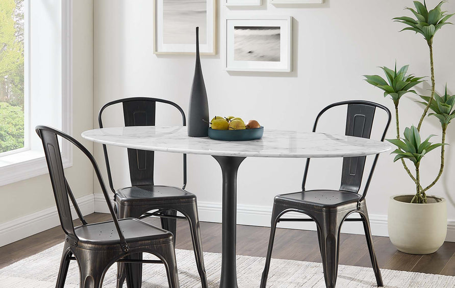 Lumen 54" Oval Faux Marble Dining Table in Black White