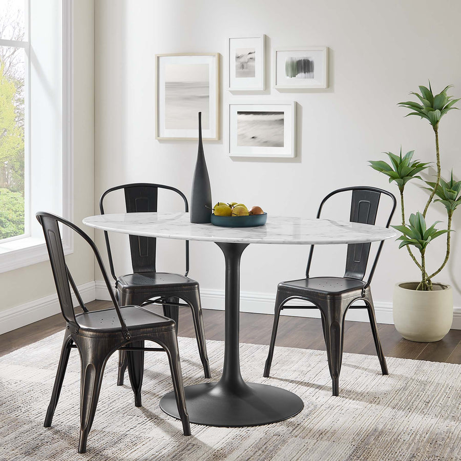 Lumen 54" Oval Faux Marble Dining Table in Black White