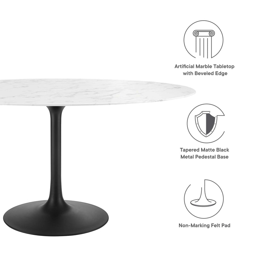 Lumen 60" Oval Faux Marble Dining Table in Black White