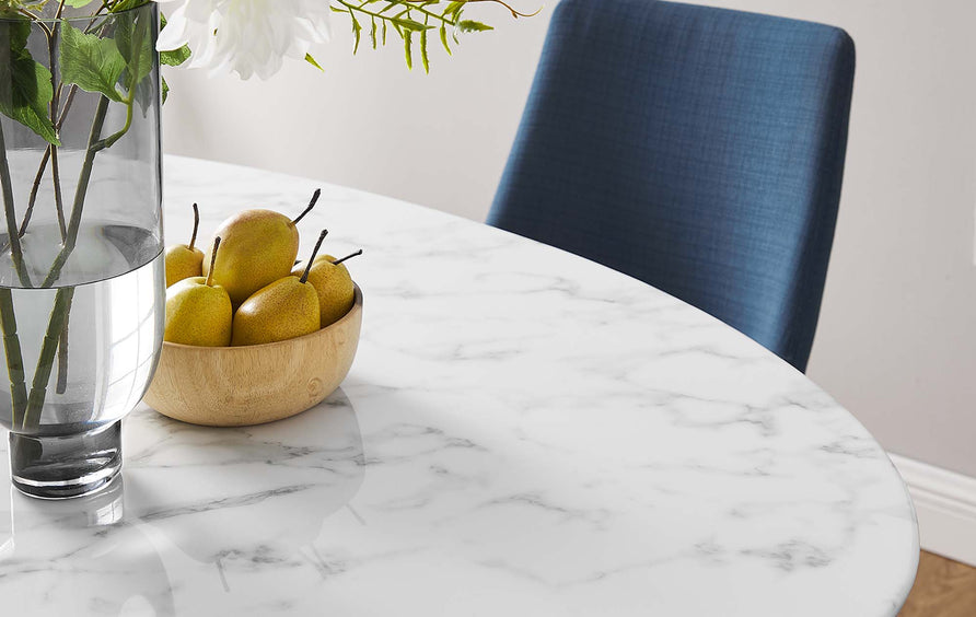 Lumen 60" Oval Faux Marble Dining Table in Black White