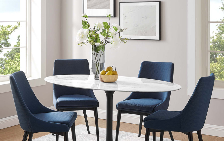 Lumen 60" Oval Faux Marble Dining Table in Black White