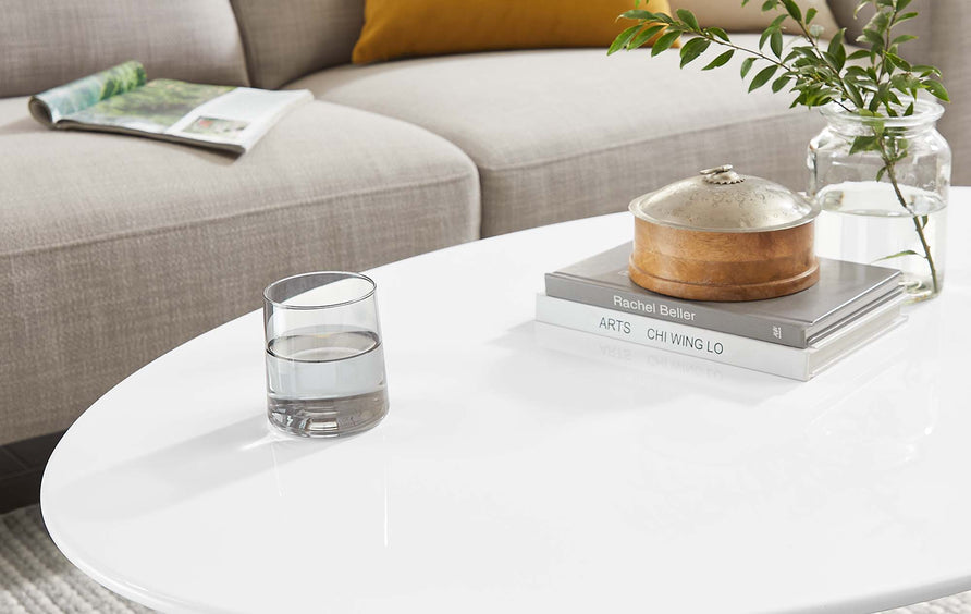 Lumen 42" Oval Wood Coffee Table in Black White