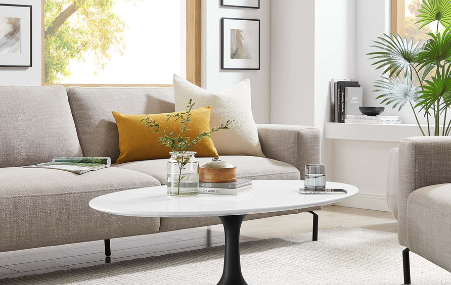 Lumen 42" Oval Wood Coffee Table in Black White