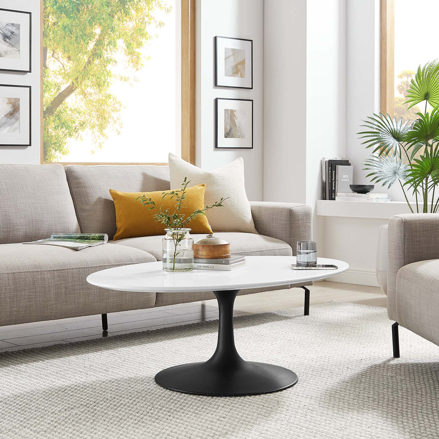 Lumen 42" Oval Wood Coffee Table in Black White