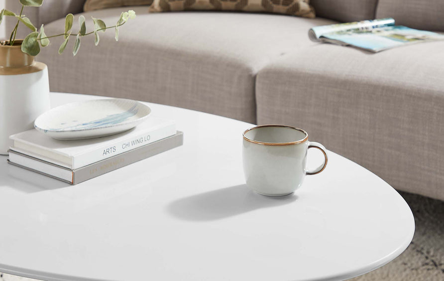 Lumen 48" Oval Wood Coffee Table in Black White
