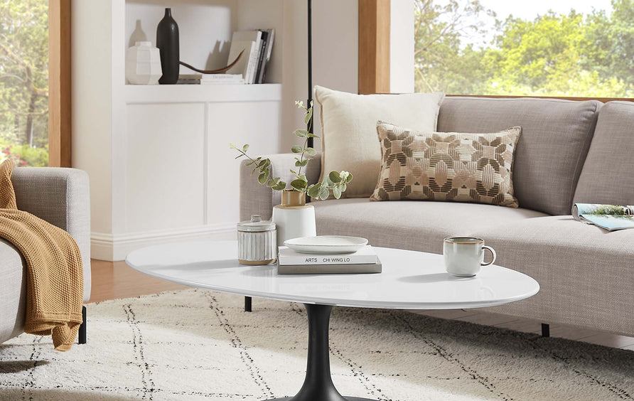 Lumen 48" Oval Wood Coffee Table in Black White