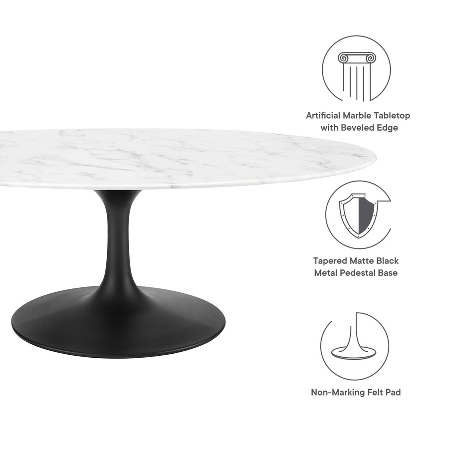 Lumen 48" Oval Faux Marble Coffee Table in Black White
