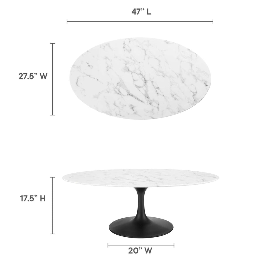 Lumen 48" Oval Faux Marble Coffee Table in Black White