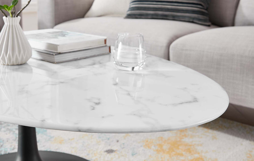 Lumen 48" Oval Faux Marble Coffee Table in Black White
