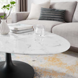 Lumen 48" Oval Faux Marble Coffee Table in Black White