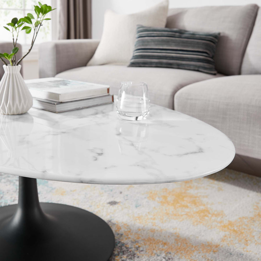 Lumen 48" Oval Faux Marble Coffee Table in Black White