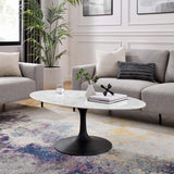 Lumen 48" Oval Faux Marble Coffee Table in Black White