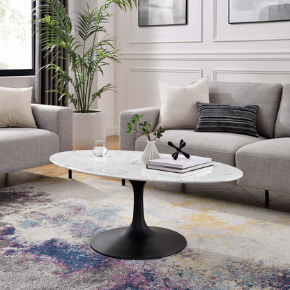 Lippa 48" Oval Faux Marble Coffee Table by Furniture For America