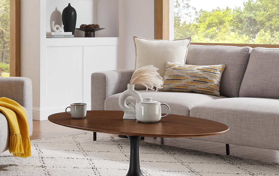 Lumen 48" Oval Wood Coffee Table in Black Walnut