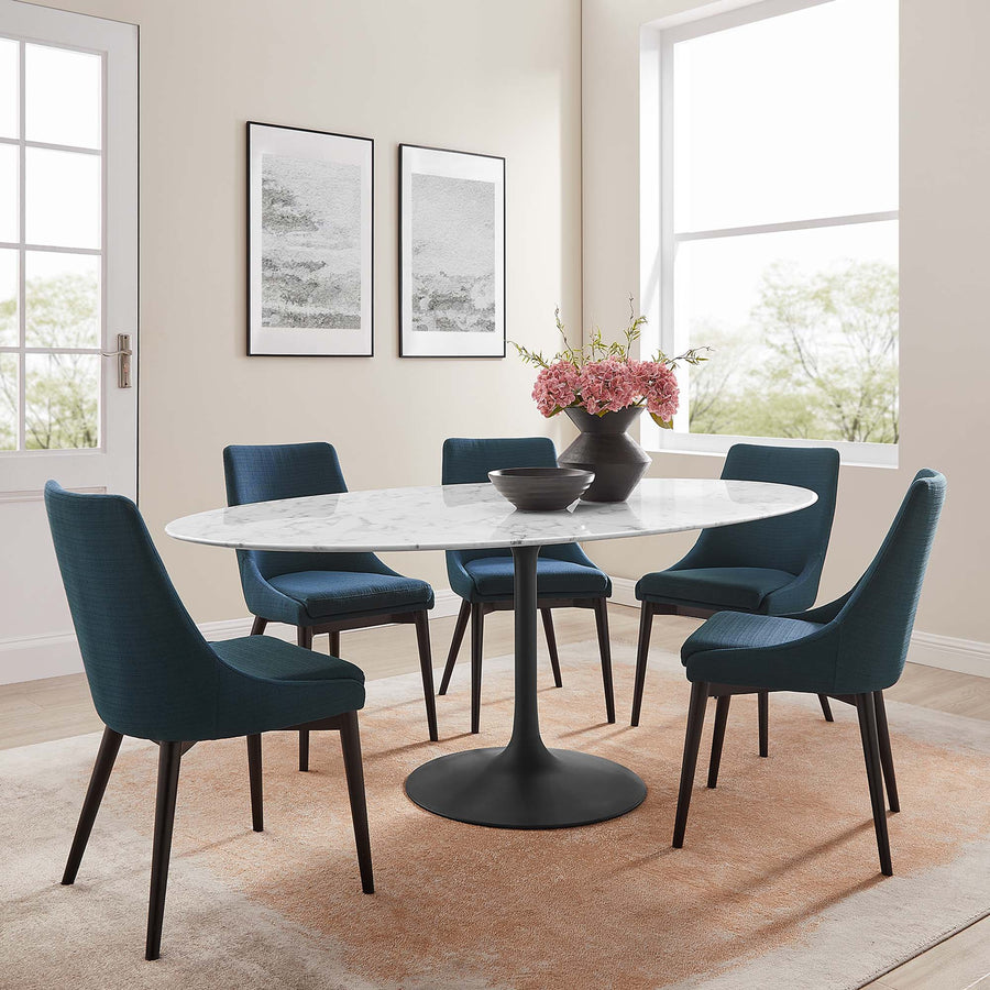 Lumen 78" Oval Faux Marble Dining Table in Black White