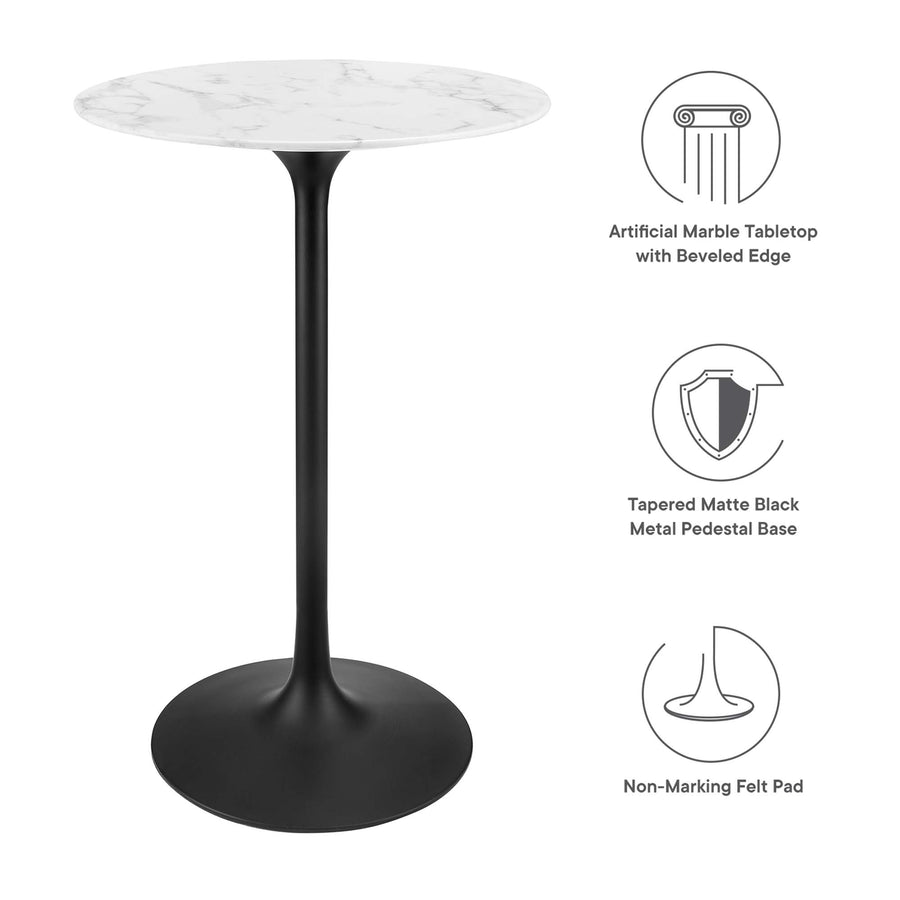 Lumen 28" Round Faux Marble Bar Table in Black White
