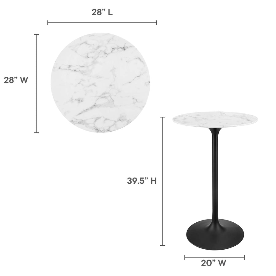 Lumen 28" Round Faux Marble Bar Table in Black White