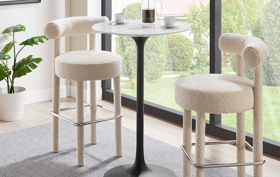 Lumen 28" Round Faux Marble Bar Table in Black White