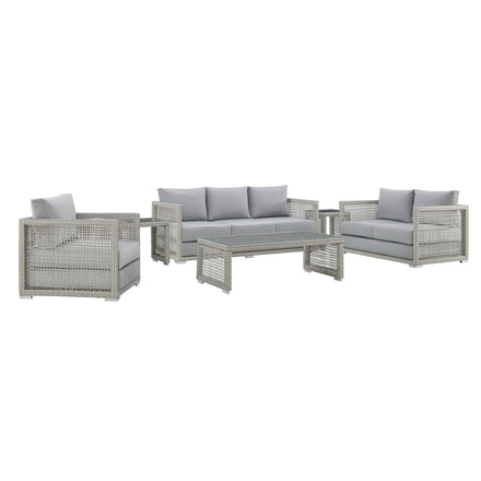 Aura 6 Piece Outdoor Patio Wicker Rattan Set in Gray Gray