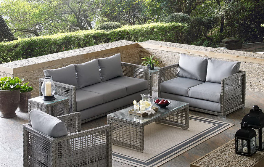 Cinder 6 Piece Outdoor Patio Wicker Rattan Set in Gray Gray