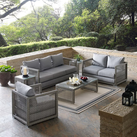 Aura 6 Piece Outdoor Patio Wicker Rattan Set in Gray Gray