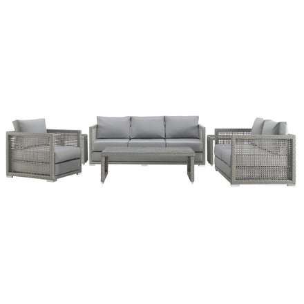 Aura 6 Piece Outdoor Patio Wicker Rattan Set in Gray Gray
