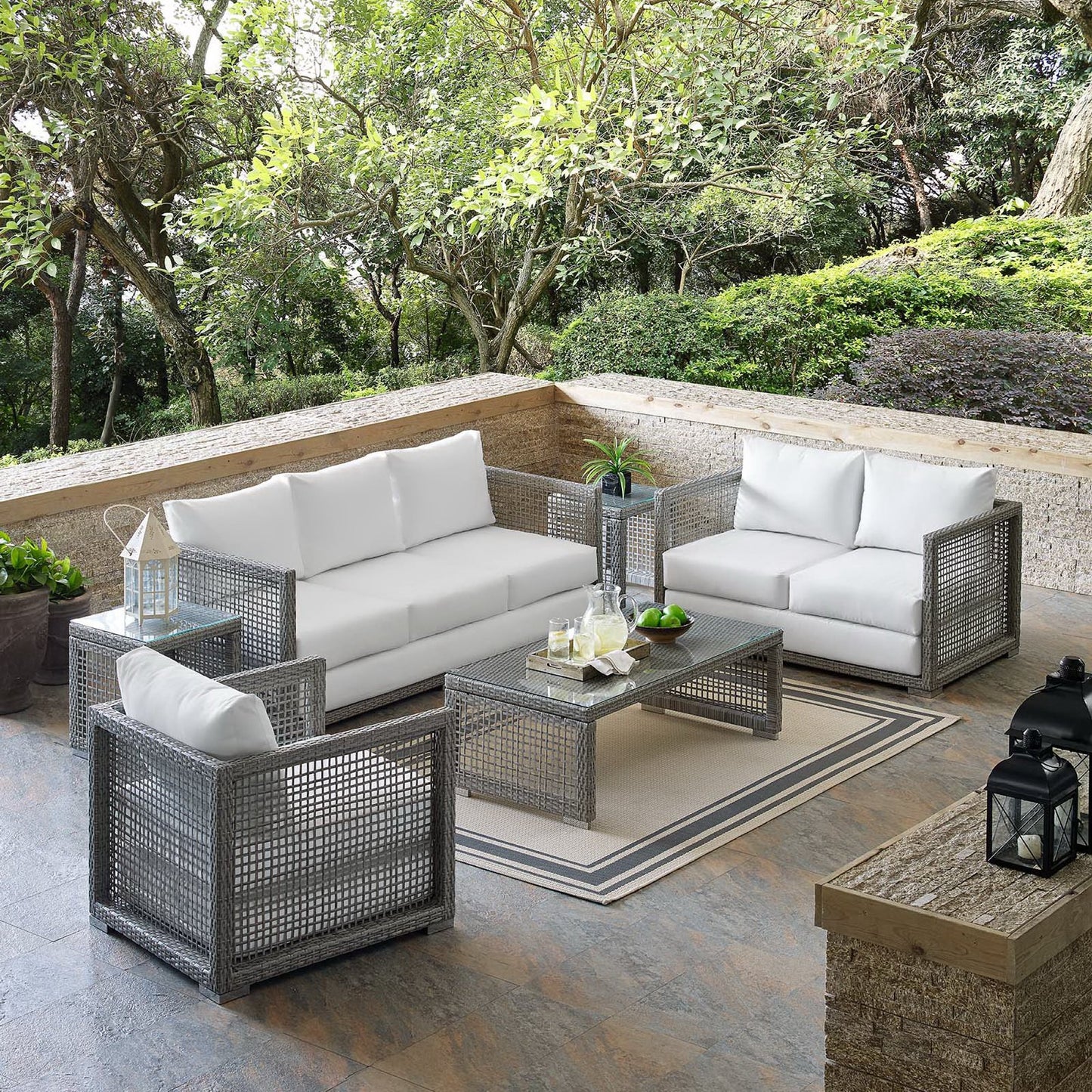 Aura 6 Piece Outdoor Patio Wicker Rattan Set by Furniture For America