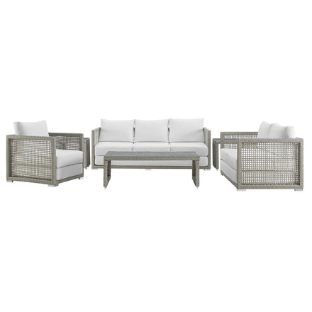 Aura 6 Piece Outdoor Patio Wicker Rattan Set in Gray White