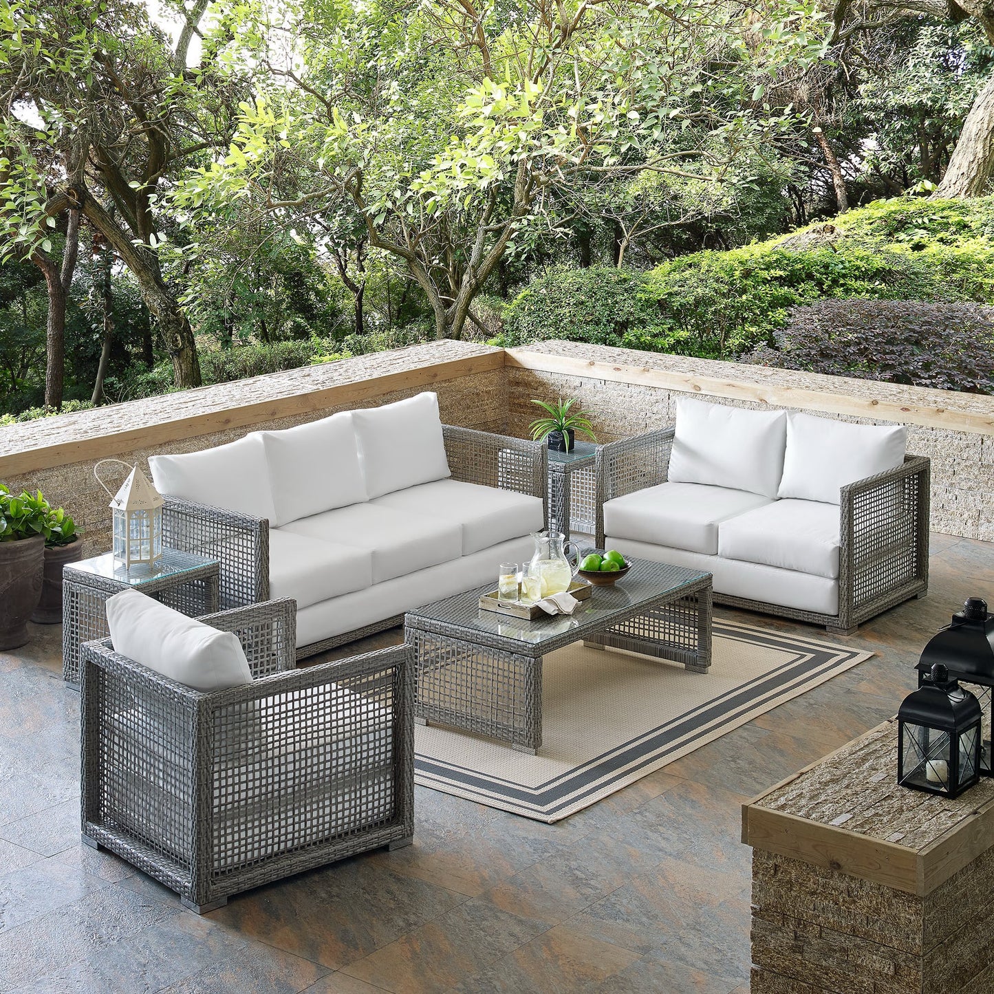 Aura 6 Piece Outdoor Patio Wicker Rattan Set by Furniture For America