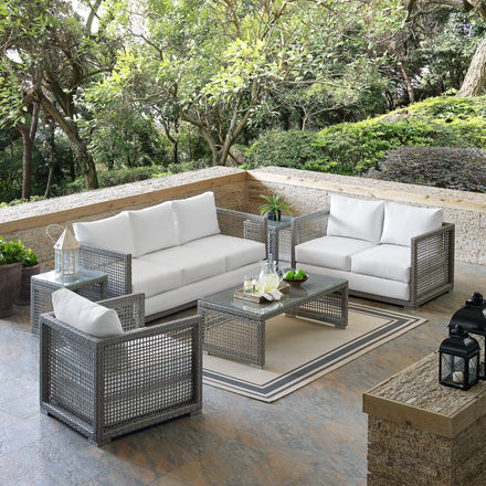 Aura 6 Piece Outdoor Patio Wicker Rattan Set in Gray White