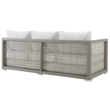Aura 6 Piece Outdoor Patio Wicker Rattan Set in Gray White