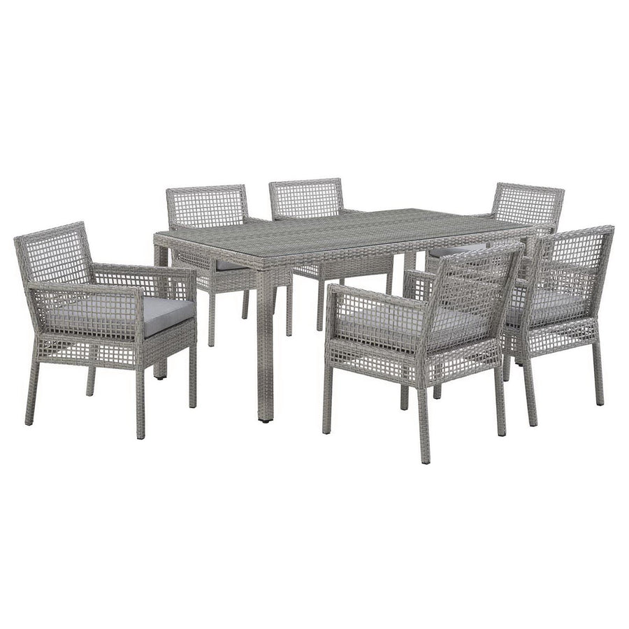 Cinder 7 Piece Outdoor Patio Wicker Rattan Set in Gray Gray