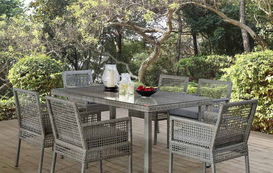 Cinder 7 Piece Outdoor Patio Wicker Rattan Set in Gray Gray
