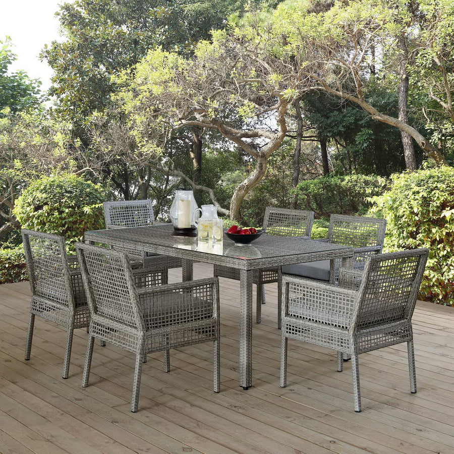 Cinder 7 Piece Outdoor Patio Wicker Rattan Set in Gray Gray